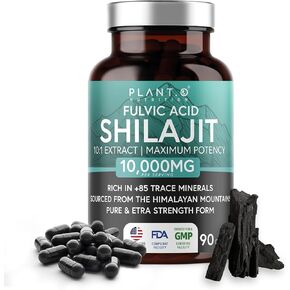 Shilajit 10000mg Maximum Potency with Fulvic Acid & Trace Minerals to Enhance Energy and Immune Support, 90 Veggie Pills