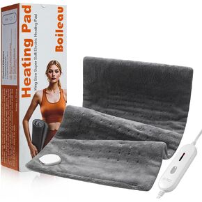 Boileau Heating Pad for Back Relief,Heating Pads Large,Auto Shut Off,Machine Washable Heat Pad, Electric Heating Pad for Neck and Shoulders and Back,Knee,Leg,Abdomen,Gifts,Grey 12" x 24"