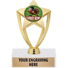Crown Awards Turkey Bowl Trophy - 6" Gold Star Thanksgiving Football Trophies Prime