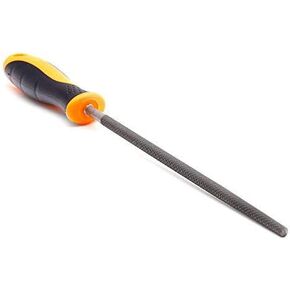 FINDER Bastard Cut Mill File, 8" Inch Round File with High Carbon Hardened Steel, Ergonomic Grip, Plastic Handle, Hand File for Deburring and Removing Material Ideal for Wood, Metal, Plastic