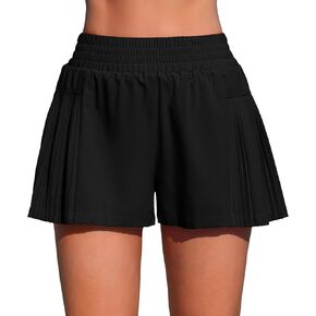 ATTRACO Women's 3" High Waisted Swim Board Shorts Pleated Summer Beach Shorts with Pockets