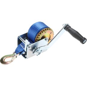 600lbs/272kg Hand Winch, Heavy Duty Hand Crank Gear Winch, Polyester Strap with Hook, for ATV Boat Trailer Marine