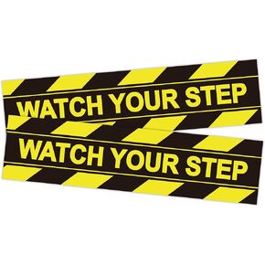 2PCS Watch Your Step Sign, Self-Adhesive Waterproof Vinyl Caution Watch Your Step Tape Sticker, Safety Floor Decal for Business, Workplace, Public Areas Indoor Outdoor Use
