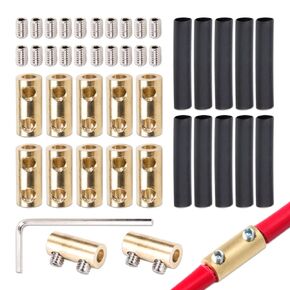 10Pcs 10 AWG 60A Brass Gauge Wire Connector Nut Kit Quick Wiring Connection Terminal with Hex Wrench & Waterproof Heat Shrink Tubes for Secure Circuit Splicing