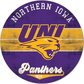 KH Sports Fan Northern Iowa Panthers Multi-Color Retro Circle Sign, 20x20 Inches, Panthers Decor for Dorm, Fan Cave, Living Room; Display Your Team Spirit with This Northern Iowa Panthers Wall Art