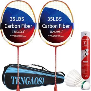 2 Player Graphite Badminton Racket Set - Including 1 Badminton Bag/1 Rackets/2 Feather Shuttlecocks/12