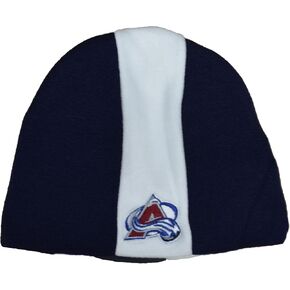 Reebok Colorado Avalanche Navy Blue Skunk Skull Cap - NHL Cuffless Winter Knit Beanie Toque Hat, White