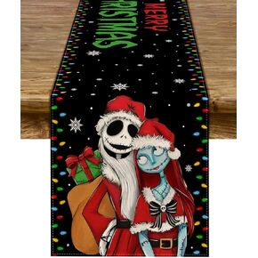 Merry Christmas Table Runner The Nightmare Before Christmas Winter Holiday Party Kitchen Fireplace Dining Room Home Decor (Black, 13" x 72")