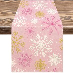 AnyDesign Winter Table Runner Pink Gold Snowflake Kitchen Dining Table Decoration Christmas Home Farmhouse Table Cover, 13 x 72 Inch