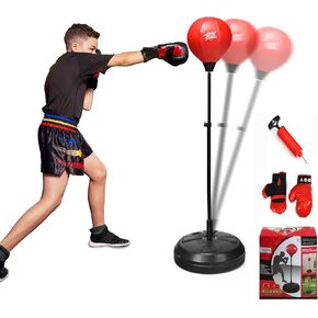 Costzon Punching Bag, Height Adjustable Boxing Equipment for Adults Teens w/Inflatable Ball, Boxing Gloves & Pump, Freestanding Boxing Bag for Kids 8+ Years Old