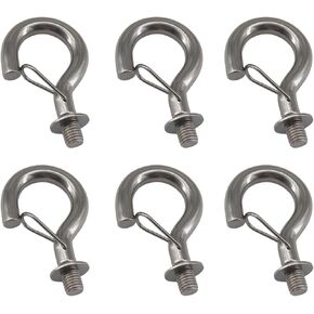 (6 Pieces) M6 Hanging Hook 304 Stainless Steel Screw in Ceiling Hook Eye Hook with Spring buckle