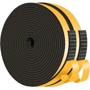 Weather Stripping Door Seal,Weather Stripping,Soundproof,Cold Insulation,High Density CR Foam Insulation Tape for Door, Front Door Frame, Windows,Sliding Door (Black, 1/2 in x 1/8 in x 26Ft)