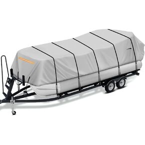 Upgraded 1200D Durable Waterproof Pontoon Boat Cover, Heavy Duty All Weather Protection Windproof Ripstop Pontoon Boat Cover Fits 17-20ft Pontoon Boat Beam Width 102 inch(Gray)
