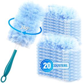 NEWE Duster يملأ 20 قطعة بمقبض متوافق مع سويفر، مجموعة غبار شديدة التحمل 360 درجة مع 4X ألياف دقيقة، أداة إزالة الغبار متعددة الأسطح لتنظيف أثاث رف الكتب والستائر