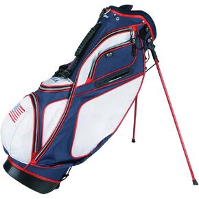 Powerbilt TPS Dunes USA Flag Golf Stand Bag, Lightweight Golf Club Bag with 6-Way Divider Top, 5 Zippered Pockets Including Valuables & Cooler Pocket, Rain Hood Cover, Padded Double Carry Strap