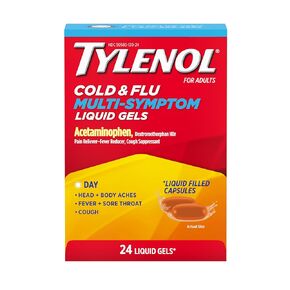 Tylenol Daytime Cold & Flu Multi-Symptom Liquid Gels, Cold & Flu Relief Medicine, Pain Reliever & Fever Reducer + Cough Suppressant, Acetaminophen 325 mg, Dextromethorphan HBr 10 mg, 24 ct