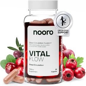 nooro Vital Flow Advanced Blood Circulation Supplement with Nitric Oxide Boost, Vitamin D3, Magnesium, Probiotic Blend, Veins Support Non-GMO and Gluten Free 120 Capsules