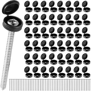 Zhengmy 48 Set 3 Inch Shutter Screws and Caps Shutter Screws with Caps for Windows Outside Shutter Caps for Shutter Railings Furniture (Black)