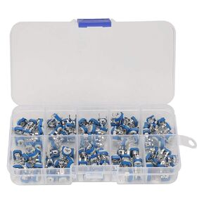 100Pcs Variable Resistor Assortment,10 Values Blue White Variable Resistor Trimmer Potentiometer Electronic Component Set,500ohm - 1Mohm Horizontal Trimpot Rheostat Set