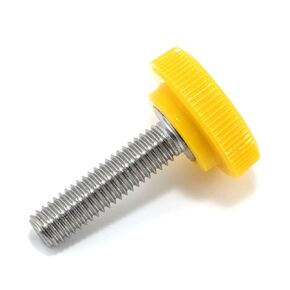 #10-32 x 3/4" Thumb Screw Stainless Steel - Yellow Knurled Round Plastic Knob - Fine Thread Thumbscrew - Length: 0.750" - Proudly Built in USA - Package of (4)