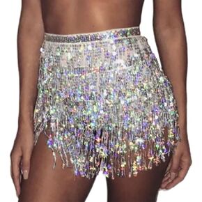 Halloween Sequin Costume Belly Dance Skirt Hip Belt Tassel Skirt Hip Wrap Scarf Rave Music Festival Costume for Women
