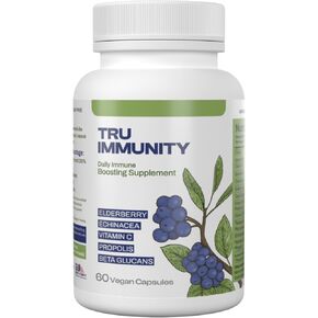 Tru Immunity Boost, Immune Support Supplement, Immune Boosters for Adults with Elderberry, Echinacea, Vitamin C, Propolis and Beta Glucans, 60 Vegan Capsules