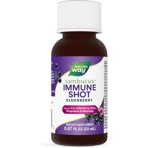 Nature's Way Sambucus Immune Syrup Single Shot, Daily Immune Support*, Elderberry, Vitamin C, Zinc, 0.67 Fl Oz x 12 (Packaging May Vary)
