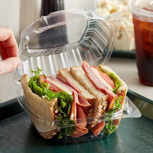 Plastic Hinged Food Container Dessert Containers - Disposable Plastic Clamshell Food Containers for Salads, Pasta, Sandwiches, 6x6x3 (25) in Kuwait