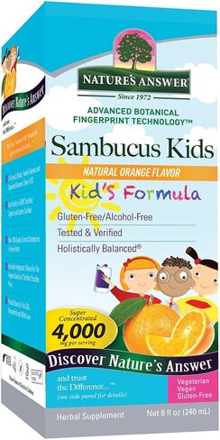 Nature's Answer Sambucus Elderberry Syrup for Kids 8 Fluid Ounces |Immune Support Booster | Kosher Certified | Gluten-Free | No Artificial Flavors or Preservatives | Single Count in Saudi Arabia