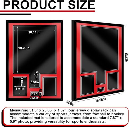 Juexica 32 x 24 Inch Jersey Frame Display Case Tempered Glass Wooden Wall Mounted Jersey Shadow Box for Baseball Basketball Football Soccer Hockey Sport Shirt Plus Displaying Two Photos One Signature in Kuwait