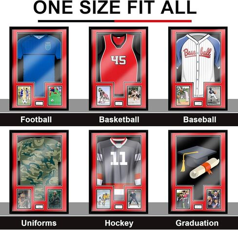 Juexica 32 x 24 Inch Jersey Frame Display Case Tempered Glass Wooden Wall Mounted Jersey Shadow Box for Baseball Basketball Football Soccer Hockey Sport Shirt Plus Displaying Two Photos One Signature in Kuwait
