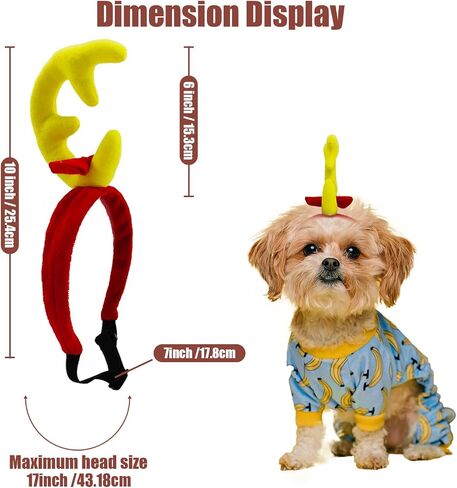 Reindeer Antlers Headband Dog Christmas Costume Dog Halloween Costume(Yellow Red, Reindeer-S) in Saudi Arabia