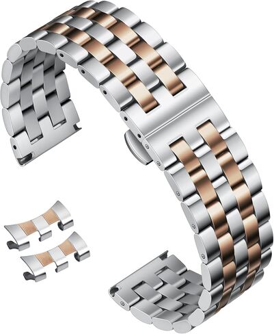 BINLUN Stainless Steel Watch Band Replacement Metal Watch Straps for Men and Women 18mm/19mm/20mm/21mm/22mm/24mm with Curved and Straight End in Silver, Gold, Black, Rose Gold, Two Toned in Kuwait