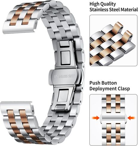 BINLUN Stainless Steel Watch Band Replacement Metal Watch Straps for Men and Women 18mm/19mm/20mm/21mm/22mm/24mm with Curved and Straight End in Silver, Gold, Black, Rose Gold, Two Toned in Kuwait