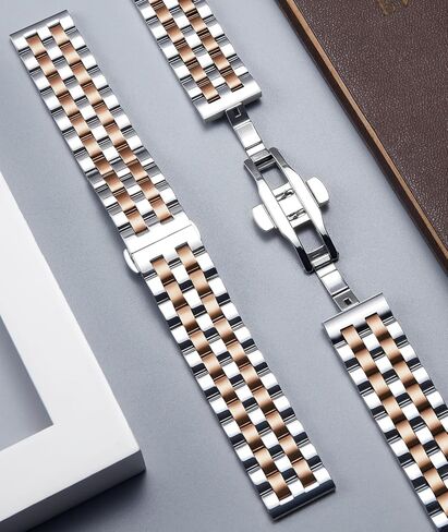 BINLUN Stainless Steel Watch Band Replacement Metal Watch Straps for Men and Women 18mm/19mm/20mm/21mm/22mm/24mm with Curved and Straight End in Silver, Gold, Black, Rose Gold, Two Toned in Kuwait