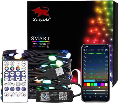 49.2FT WS2812B RGB أضواء الجنية سلك أسود قابلة للعنونة مع وحدة تحكم، أضواء سلسلة عيد الميلاد بلون الحلم المقاوم للماء للحفلات، ديكور داخلي خارجي، شجرة عيد الميلاد، DC5V in Kuwait