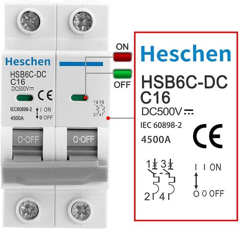 2PCS DC Miniature Circuit Breaker, HSB6C-DC, 2 Poles, DC500V 32A, Photovoltaic Circuit Breaker, for Solar PV System Solar Panels Grid System, 35mm DIN Rail Mounting (32A) in Saudi Arabia