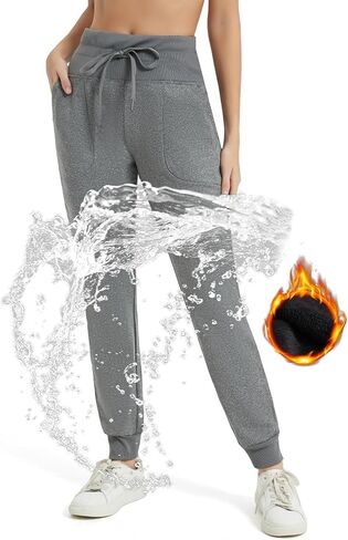Women's Fleece Lined Pants Water Resistant Winter Thermal Hiking Joggers Pants High Waisted Warm Sweatpants Pocket in Kuwait
