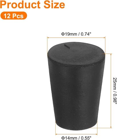 uxcell 12 Pcs Solid Rubber Stopper, Tapered Lab Seal Tube Stopper Plug for Test Tube Flasks Glass Containers Industry and Laboratories, 19x14x25mm Black in Saudi Arabia
