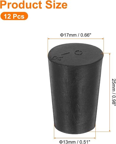 uxcell 12 Pcs Solid Rubber Stopper, Tapered Lab Seal Tube Stopper Plug for Test Tube Flasks Glass Containers Industry and Laboratories, 19x14x25mm Black in Saudi Arabia