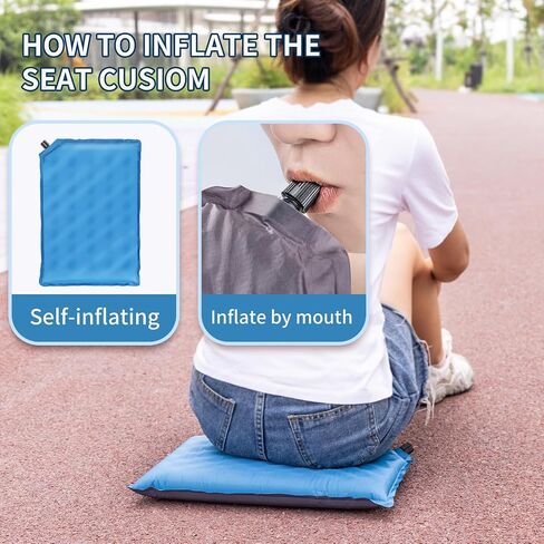 Inflatable Seat Cushion, Lightweight Camping Cushion, Stadium Seat, Self-Inflatable Memory Foam Pad for Airplane Travel (Blue) in Saudi Arabia