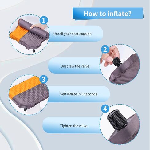 Inflatable Seat Cushion, Lightweight Camping Cushion, Stadium Seat, Self-Inflatable Memory Foam Pad for Airplane Travel (Blue) in Saudi Arabia