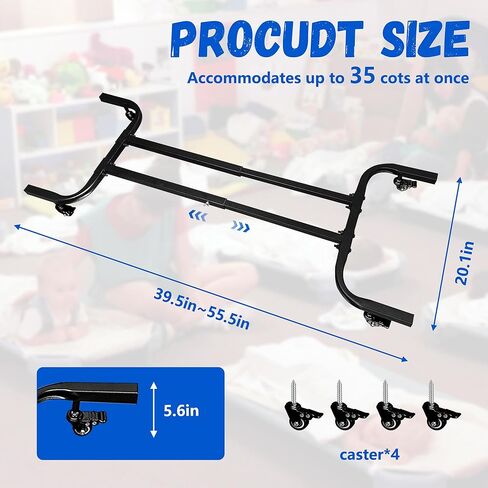 حاملة أسرة الأطفال من مونتيكس، مناسبة عالميًا، حاملة أسرة الأطفال للنوم، محمولة، تحمل ما يصل إلى 24 سريرًا للرعاية النهارية، حاملة أسرة الأطفال مع 4 عجلات صناعية قوية in Kuwait