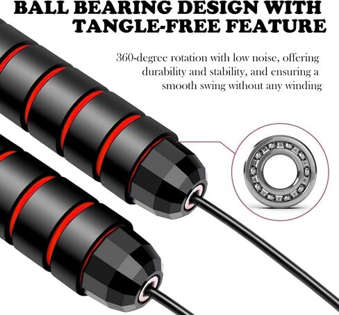 No-Knot Fast Jump Rope with Ball Bearings, Adjustable Speed Jump Rope for Men/Women, Weighted Jump Rope with Foam Handles Ideal for Fitness, Home, School, Gym Workouts, Black with red stripes - 2 Pack in Saudi Arabia