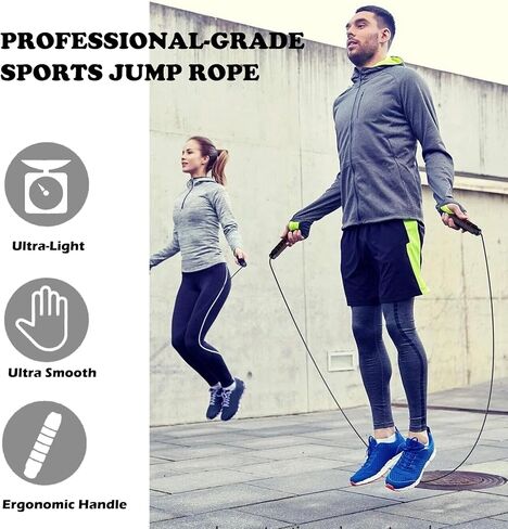 No-Knot Fast Jump Rope with Ball Bearings, Adjustable Speed Jump Rope for Men/Women, Weighted Jump Rope with Foam Handles Ideal for Fitness, Home, School, Gym Workouts, Black with red stripes - 2 Pack in Saudi Arabia