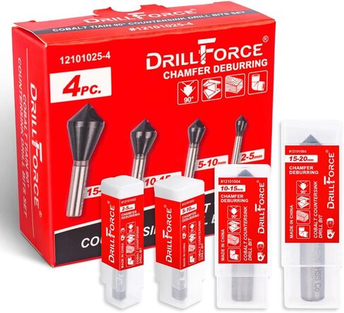 Cobalt Single End Countersink Drill Bits Set, TiAlN Coated 90 Degree Heavy Duty M35 Countersink Chamfer Tool for Metal, Stainless Steel, Copper, Wood, Fiberboard, 15-20MM in Kuwait