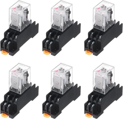 MECCANIXITY 6 مجموعة AC110V مرحل الطاقة الكهرومغناطيسية 8-Pin AC / DC DPDT 2NO + 2NC ملف مرحل مع قاعدة مقبس للأجهزة الصناعية والمنزلية ونظام السكك الحديدية DIN مع مؤشر LED in Saudi Arabia