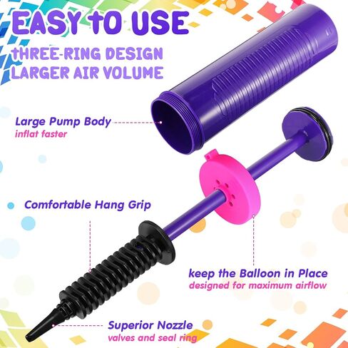 16 Pcs Handheld Balloon Air Pump Inflator Air Pump for Balloons, 2 Way Dual Action Manual Balloon Inflator for Birthday Party Decoration Exercise Yoga Balls Pool Floats, 12 Inch (Rose Red and Purple) in Saudi Arabia