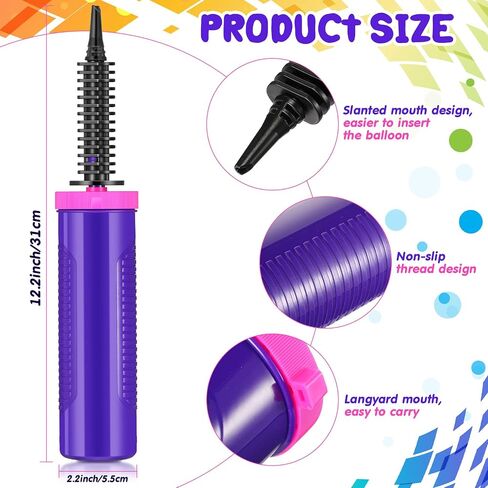 16 Pcs Handheld Balloon Air Pump Inflator Air Pump for Balloons, 2 Way Dual Action Manual Balloon Inflator for Birthday Party Decoration Exercise Yoga Balls Pool Floats, 12 Inch (Rose Red and Purple) in Saudi Arabia