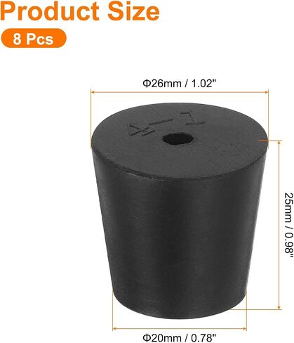 uxcell 8 Pcs 1-Hole Rubber Stopper, Tapered Lab Seal Tube Stopper Plug for Test Tube Flasks Glass Containers Industry and Laboratories, 26x20x25mm Black in Kuwait